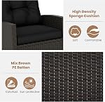 ORALNER 3 Pieces Outdoor Wicker Rocking Chairs, Rattan Rocker with Soft Cushions, Glass Coffee Table, Patio Conversation Furniture Bistro Set for Front Porch Balcony Garden Deck Poolside (Black)