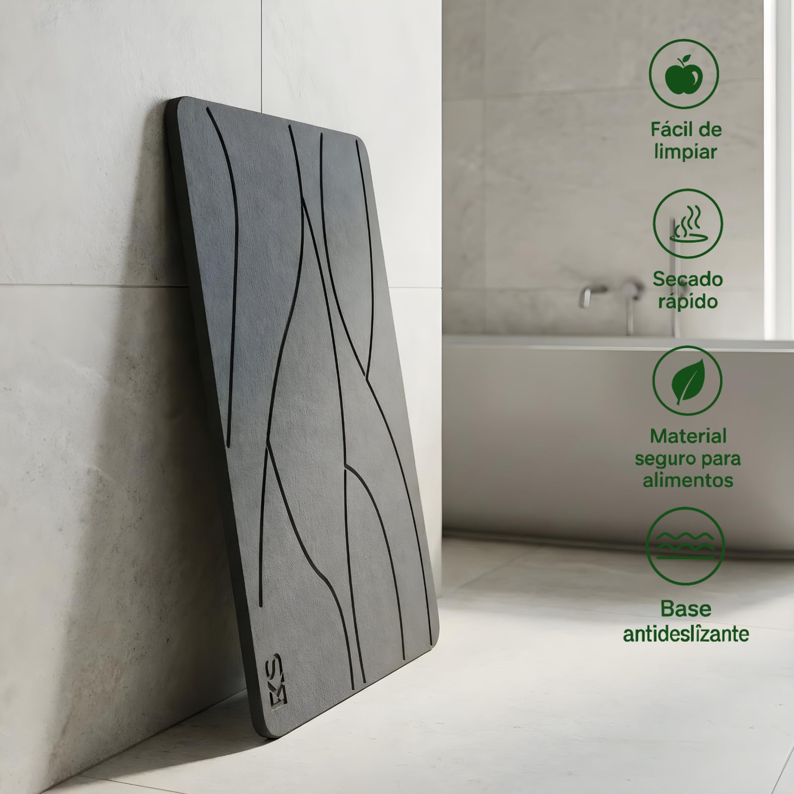 Alfombra diatomita baño de secado rápido, alfombra de piedra diatomita para baño con superficie antideslizante, diseño ultrafino y antibacteriano, alfombrilla baño resistente a la humedad y al moho