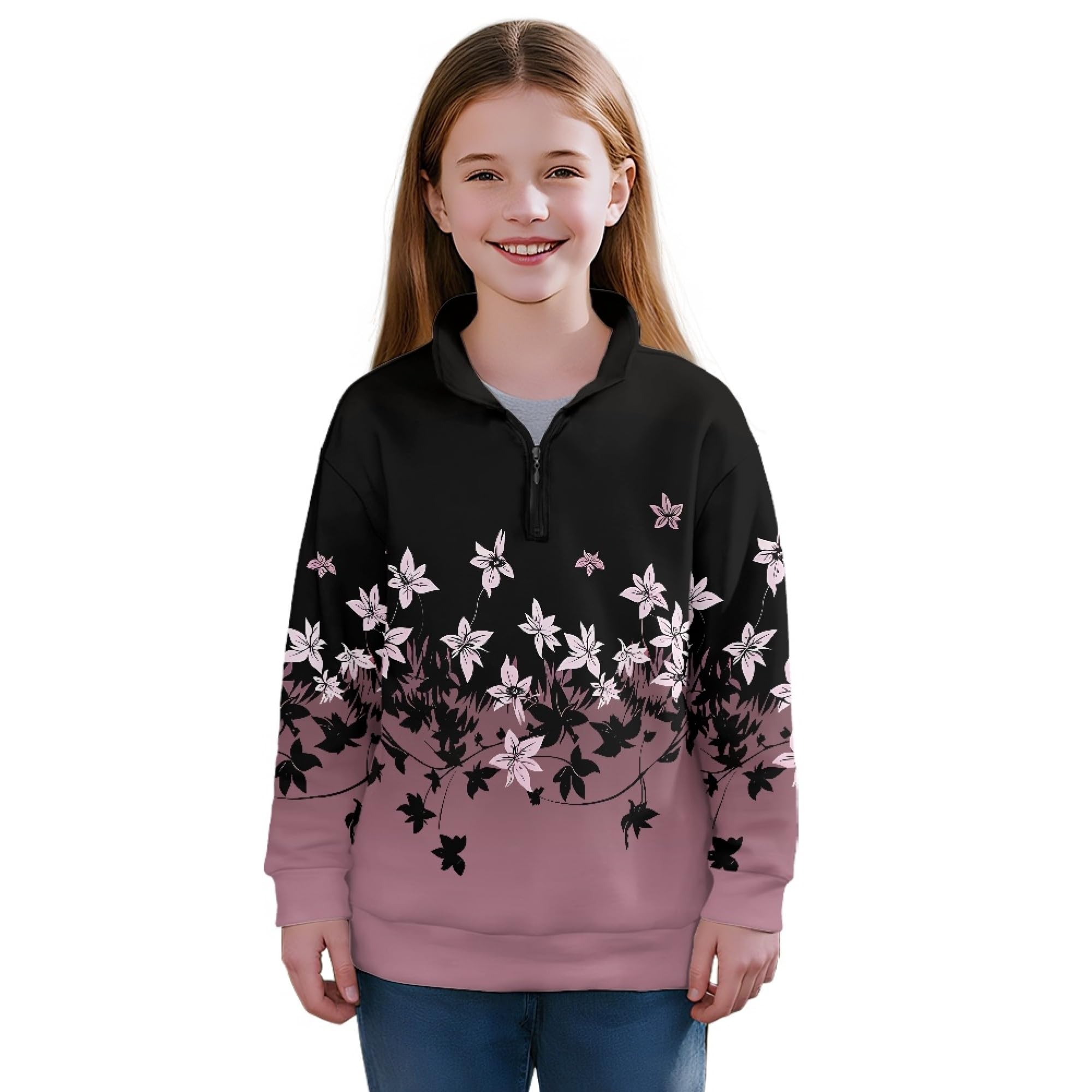 AmzPrint Girls' Novelty Quarter Zip Sweatshirt Long Sleeve Pullover Cool Activewear Running Hoodie For Teens Girls