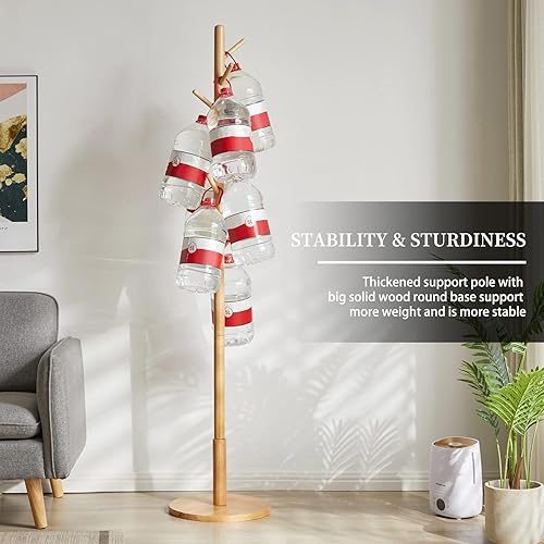 Miniatura 7 de Perchero de madera, soporte independiente con 8 ganchos y 3 opciones de altura, resistente árbol de abrigo para niños, fácil de montar, para Color