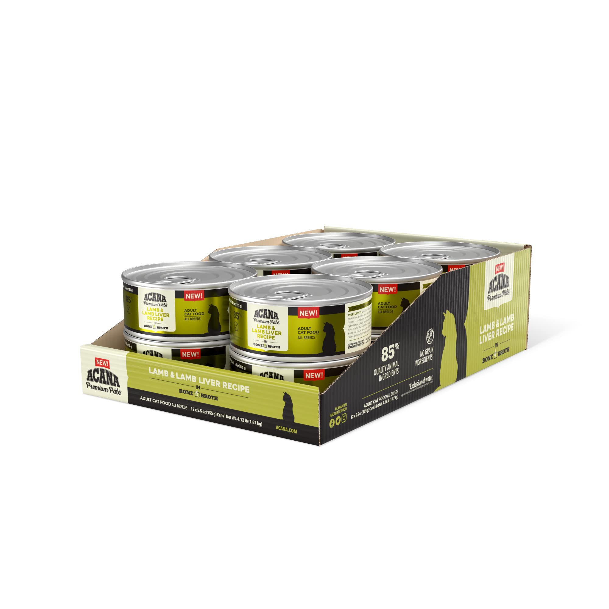 ACANA PREMIUM PATE Wet Cat Food, Lamb & Lamb Liver Recipe in Beef Bone Broth, 5.5oz (Case of 12)