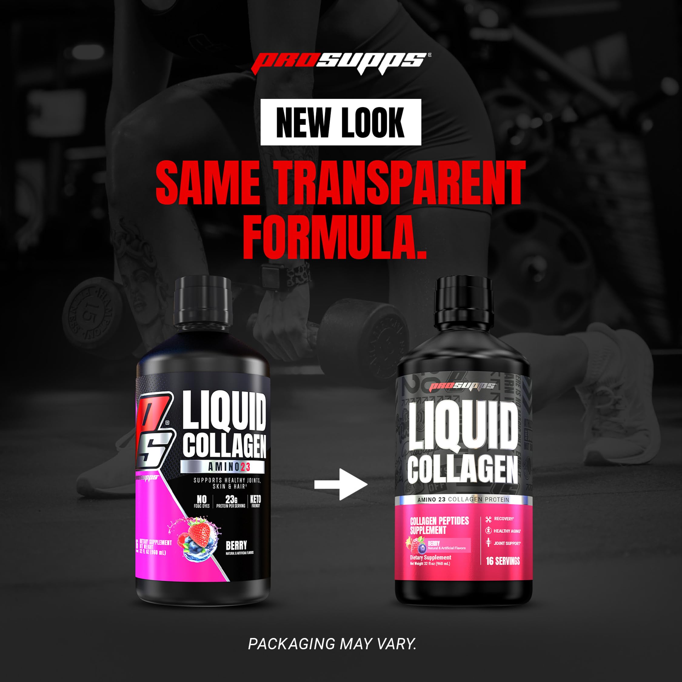 PROSUPPS Amino23 Liquid Collagen Shots, 23g Collagen Protein Promotes Exercise Recovery, Healthy Skin, Hair, Nails & Join Support, Berry