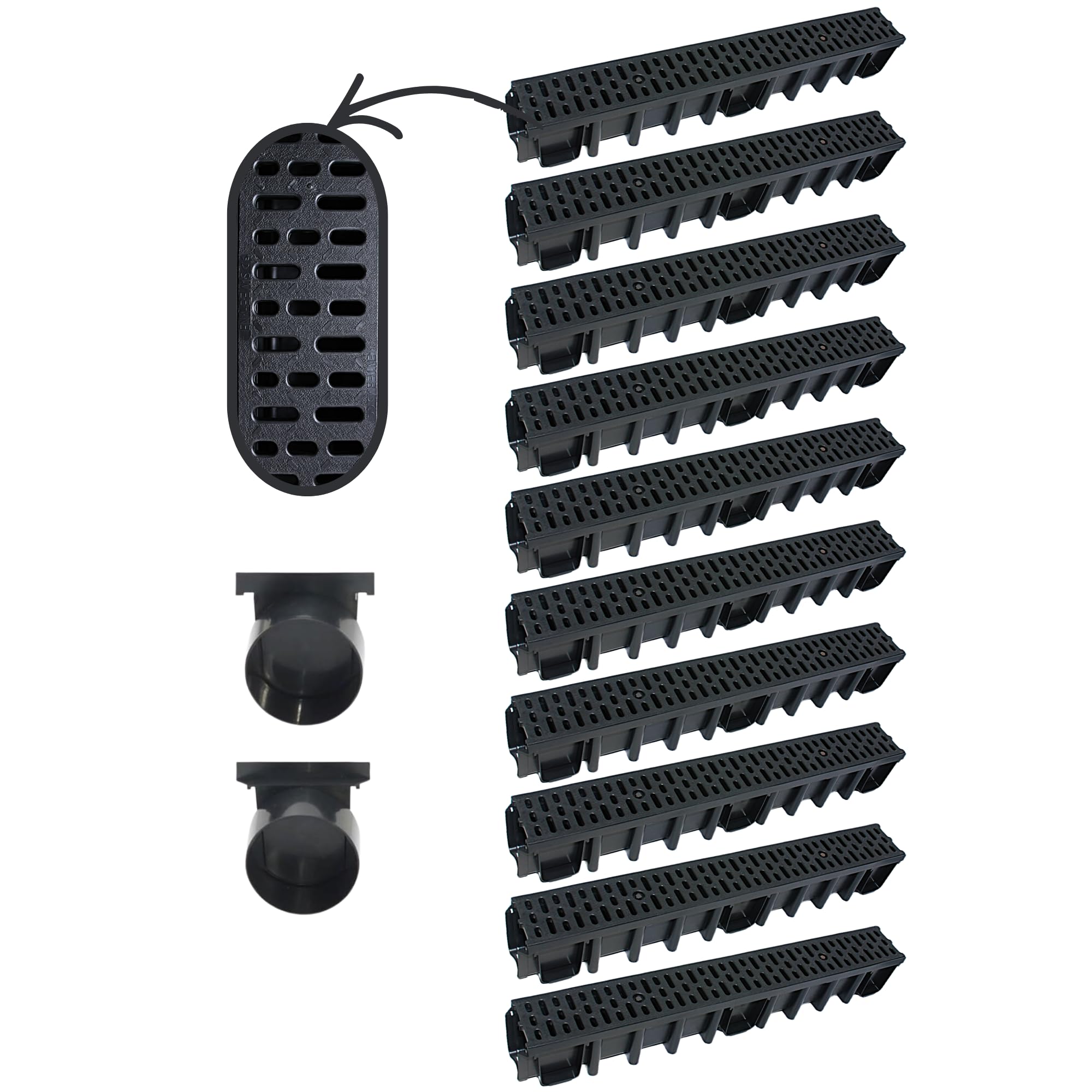 Megaa store 10m Entwässerungsrinne 148 mm – Komplettset A15 Kunststoffrinne Schwarz/Grau/Verzinkt Verschiedene Rostmuster Drainagerinne Bodenrinne (10 Meter, Schwarz Classic)