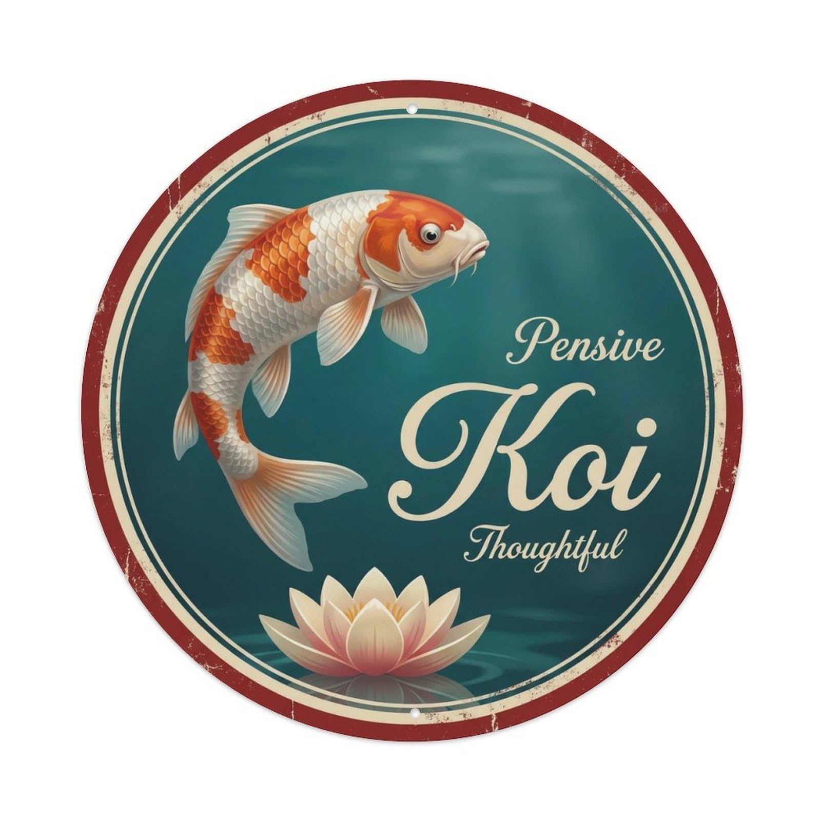 Koi Fish Pensive Thoughtful Reflective Waters Contemplative Metal Tin Sign