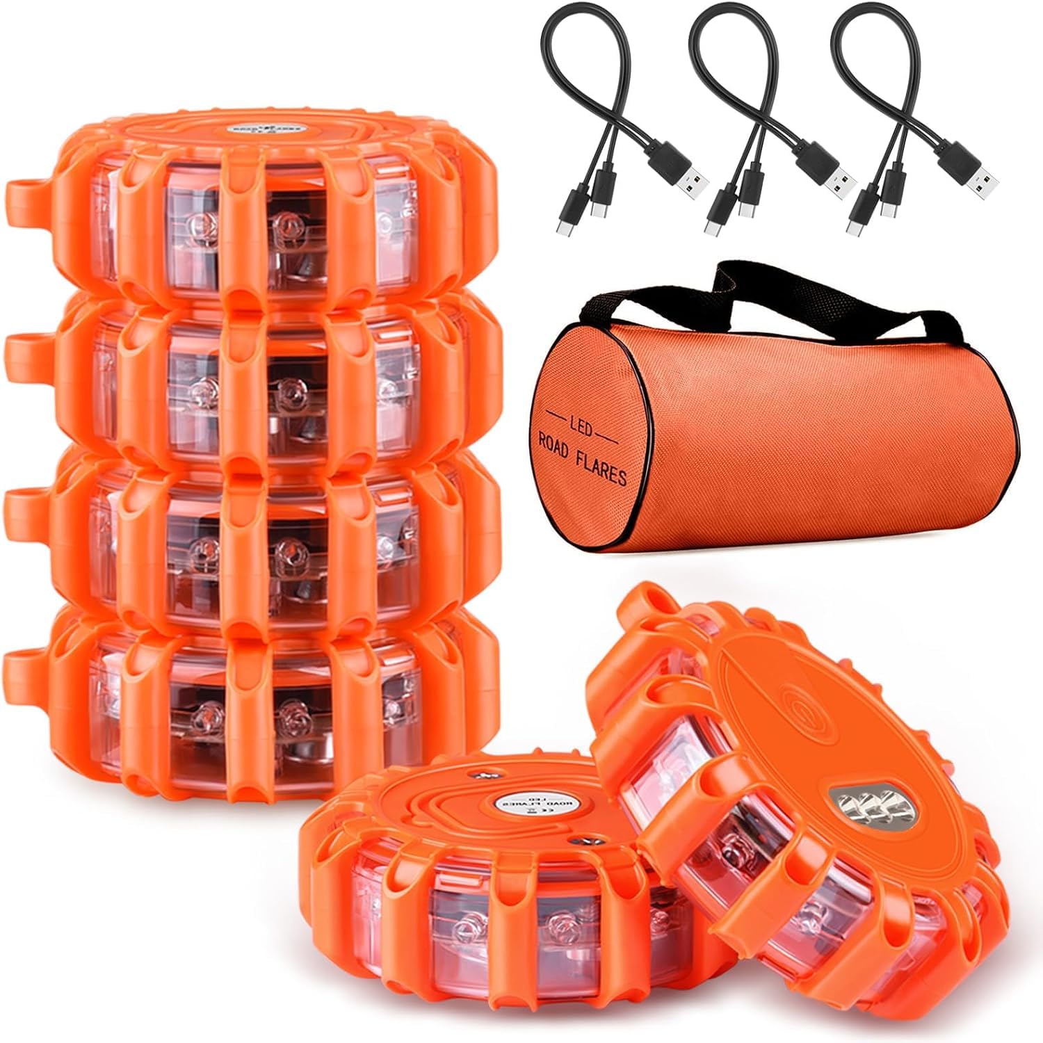 Gyrophare LED,Clignotant Routier LED,Indicateur de disque d'urgence rechargeable USB avec 9 modes de clignotement,câble de charge 2 en 1 et chargeur camion clignotant lumière d'avertissement(6)