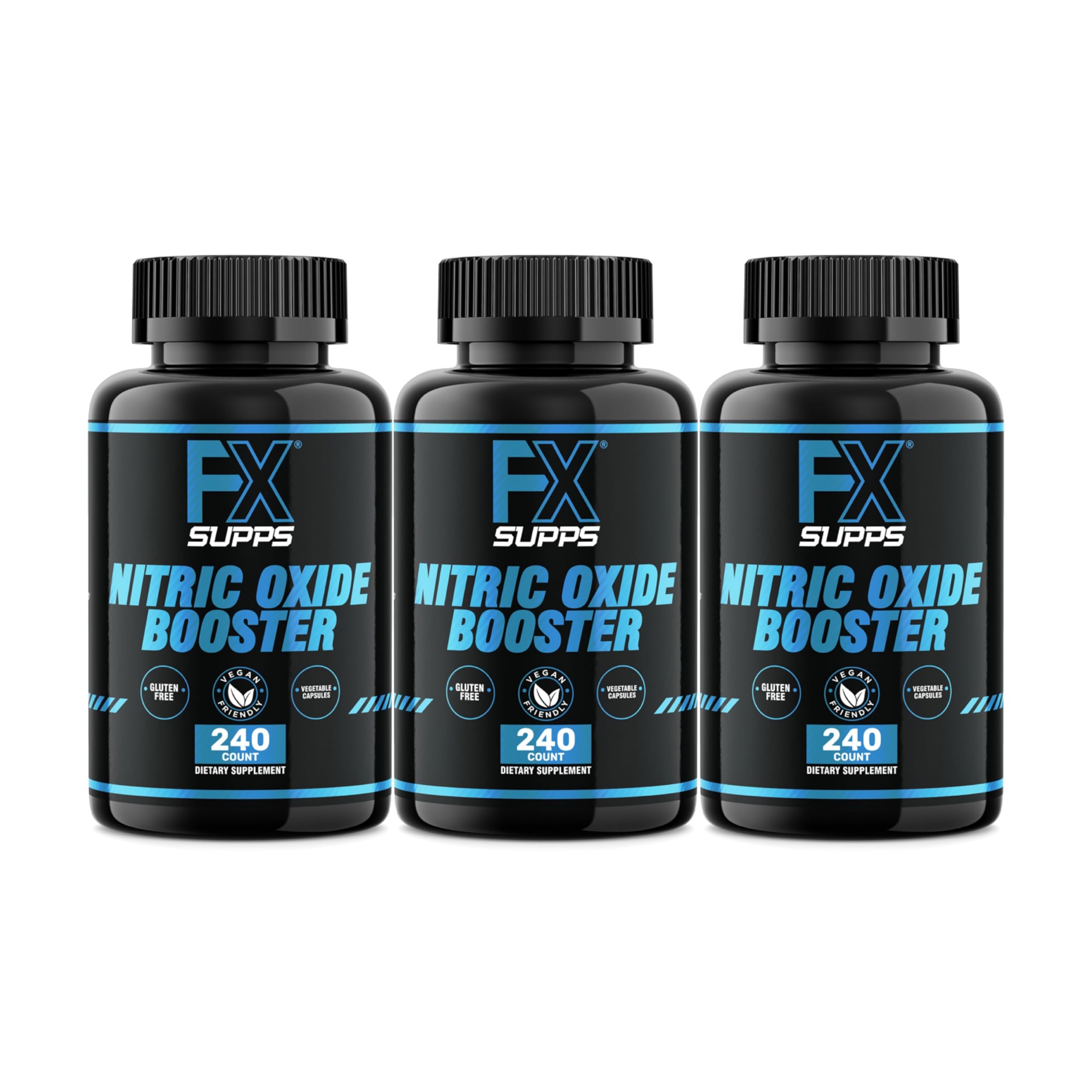 FXSUPPS Nitric Oxide Booster - Nitric Oxide Pre Workout Supplement with L-Arginine and Beta Alanine for Energy, Vascularity, Muscle Pump, Heart Health, and Blood Flow, 240 Count (3-Pack)