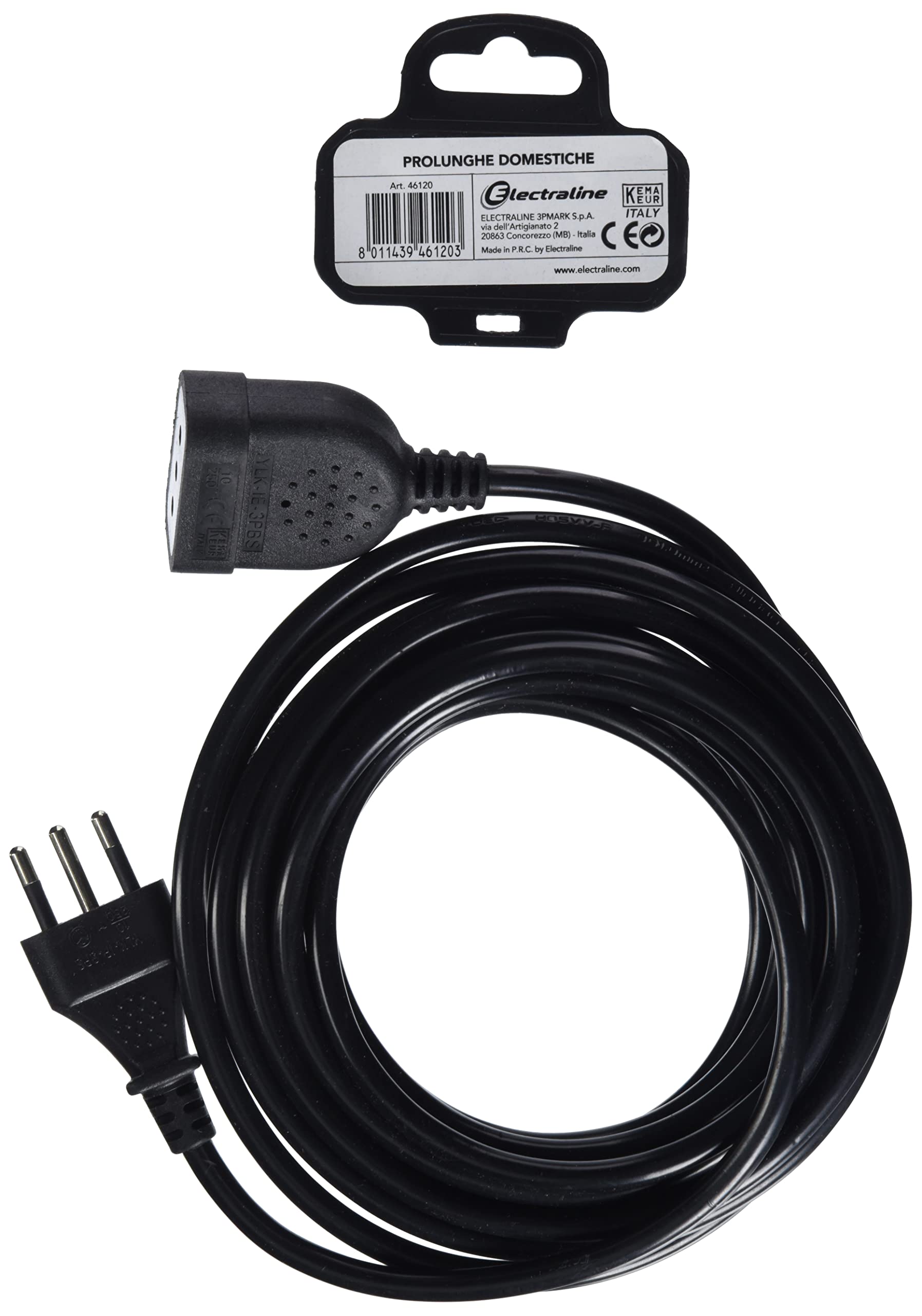 Prolunga Electraline 5 Metri - Spina E Presa Piccola 10A, Cavo Nero 3G1 Mm² | Sicurezza Bambini - Foto 8
