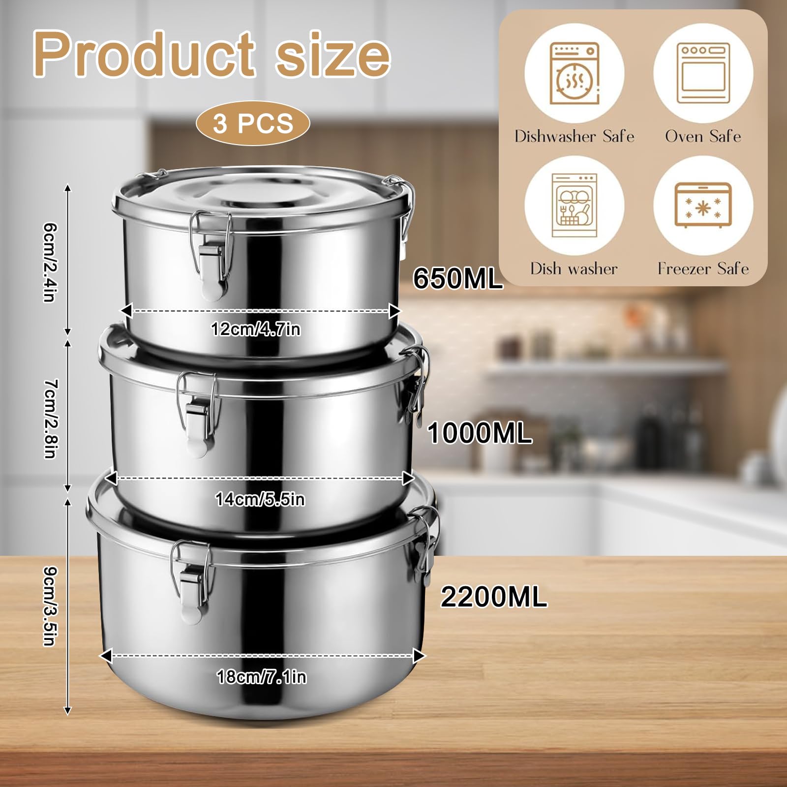 Contenitore Per Pranzo In Acciaio Inox EICHELGARTEN 1500ml Con Coperchio In Legno Di Bambù - Portapranzo Grande, Ecologico, Lavabile In Lavastoviglie