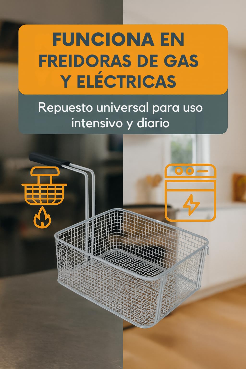 RO Linea Blanca ® Cesta Freidora 215x290x120 Mm Acero Cromado Repuesto Compatible Con Elframo Giga Komel Whirlpool Hostelería Profesional Para Freidoras Gas Electricas Universal Resistente