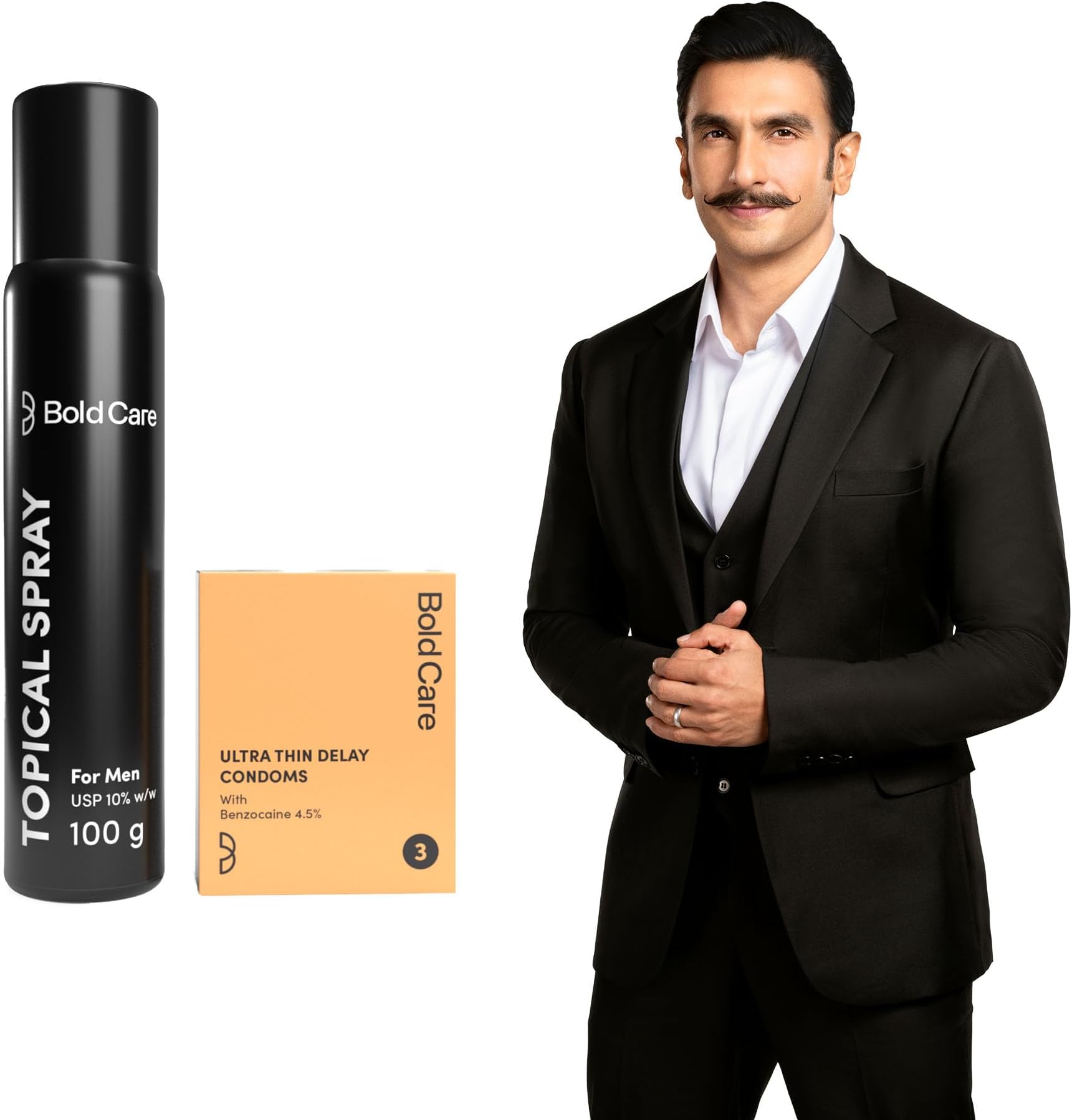 Bold Care EXTEND™ Non-Transferable Spray for Men - 100g (Pack of 1) + Bold Care Ultra Thin Long Last Condoms - Lubricated, Natural Latex (Pack of 3) - Combo