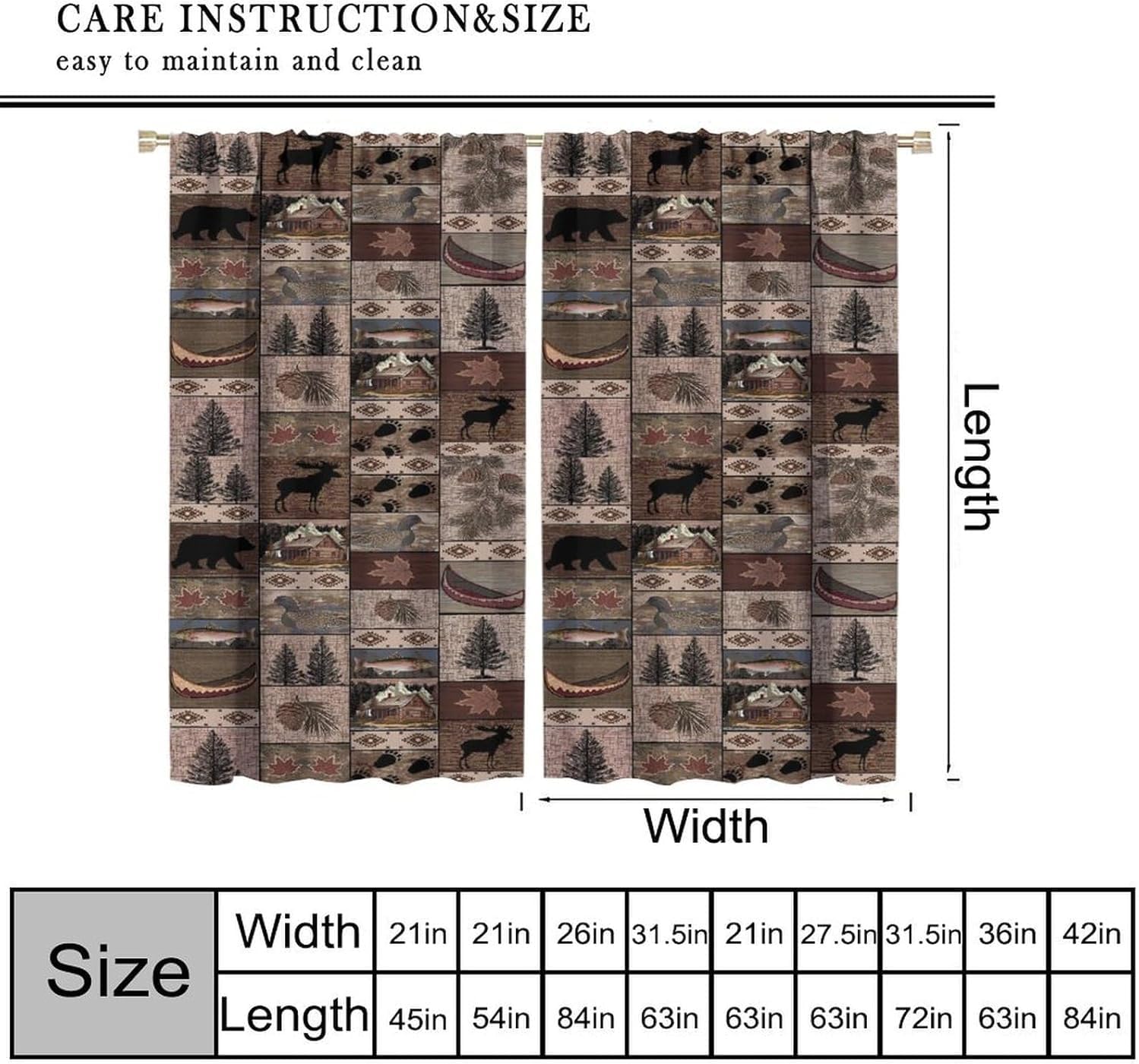 Rustic Moose Deer Curtains, Retro Rustic Cabin Cottage Elk Pine Lodge Country Style Farmhouse Blackout Windows Door Curtain for Bedroom Living Room 42x45in