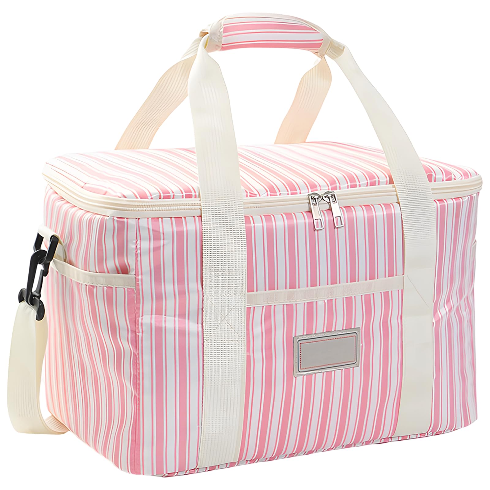 Packool Large Capacity Picnic Lunch Bag Insulated Cooler Tote, Striped with Shoulder Strap for Women, Reusable for Camping, Travel, Beach