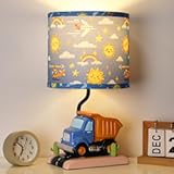 Car Bedside Table Lamp for Kid&comma; Truck Nursery Lamp for Boy Girl Bedroom Nightstand Study Room&comma;Cute Desk Lamp with Blue Lampshade for Toddler Playing Room Classroom Decor&comma;1 LED Bulb Included