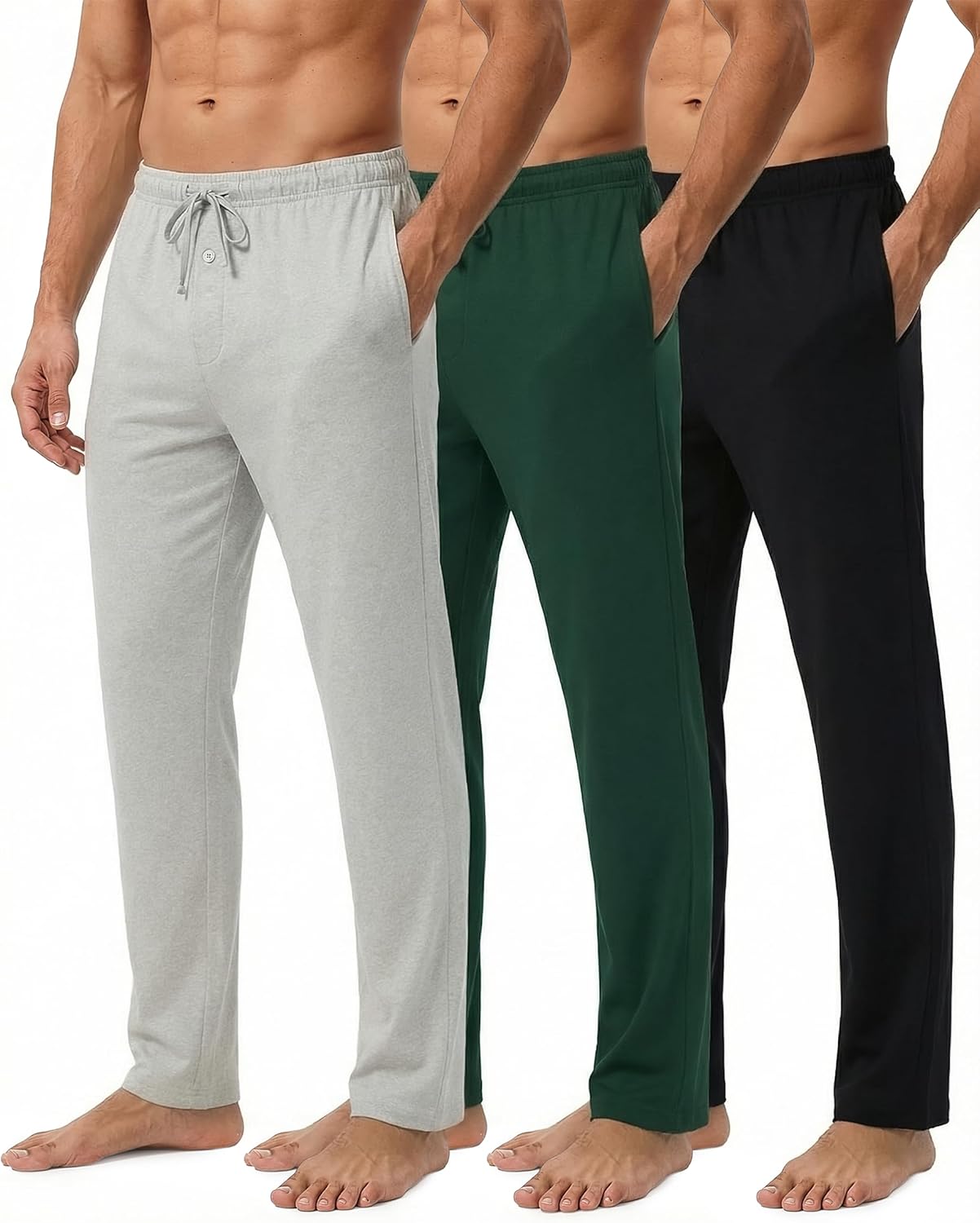 Real Essentials 3 Pack: Men's Cotton Pajama Pants Soft PJ Lounge Bottoms Loungewear Elastic Waist Pockets (Big and Tall)