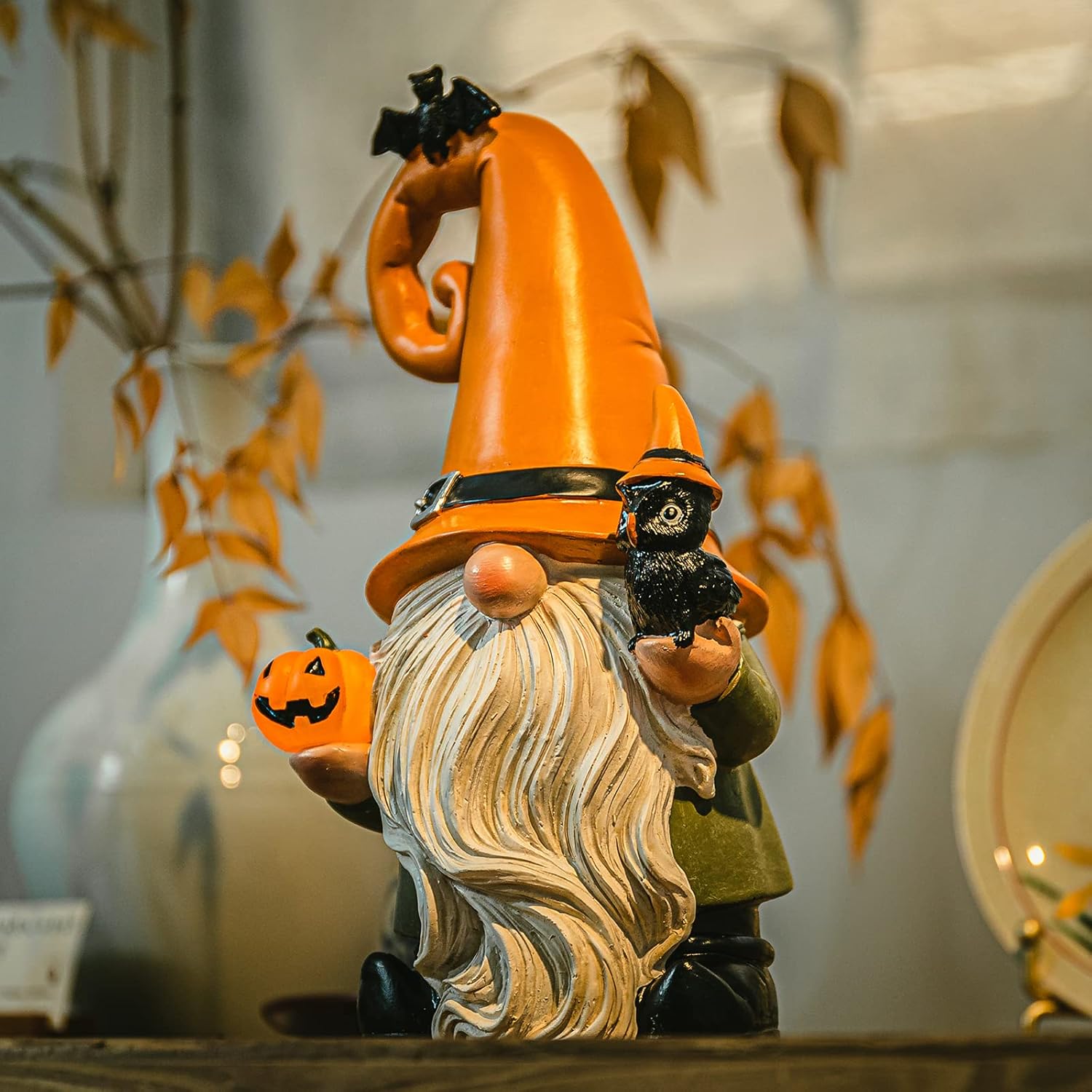 MUMTOP Halloween Gnome Decorations with LED Lights, Battery Operated Halloween Gnomes Collectible Figurines Resin Autumn Ornament for Halloween Holiday Party Home Tabletop Fall Decor : Home & Kitchen