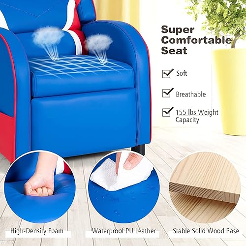Miniatura 5 de GLACER Sillón reclinable para niños, con reposacabezas, reposapiés, soporte lumbar, bolsillos laterales, sofá reclinable ajustable para niños, silla