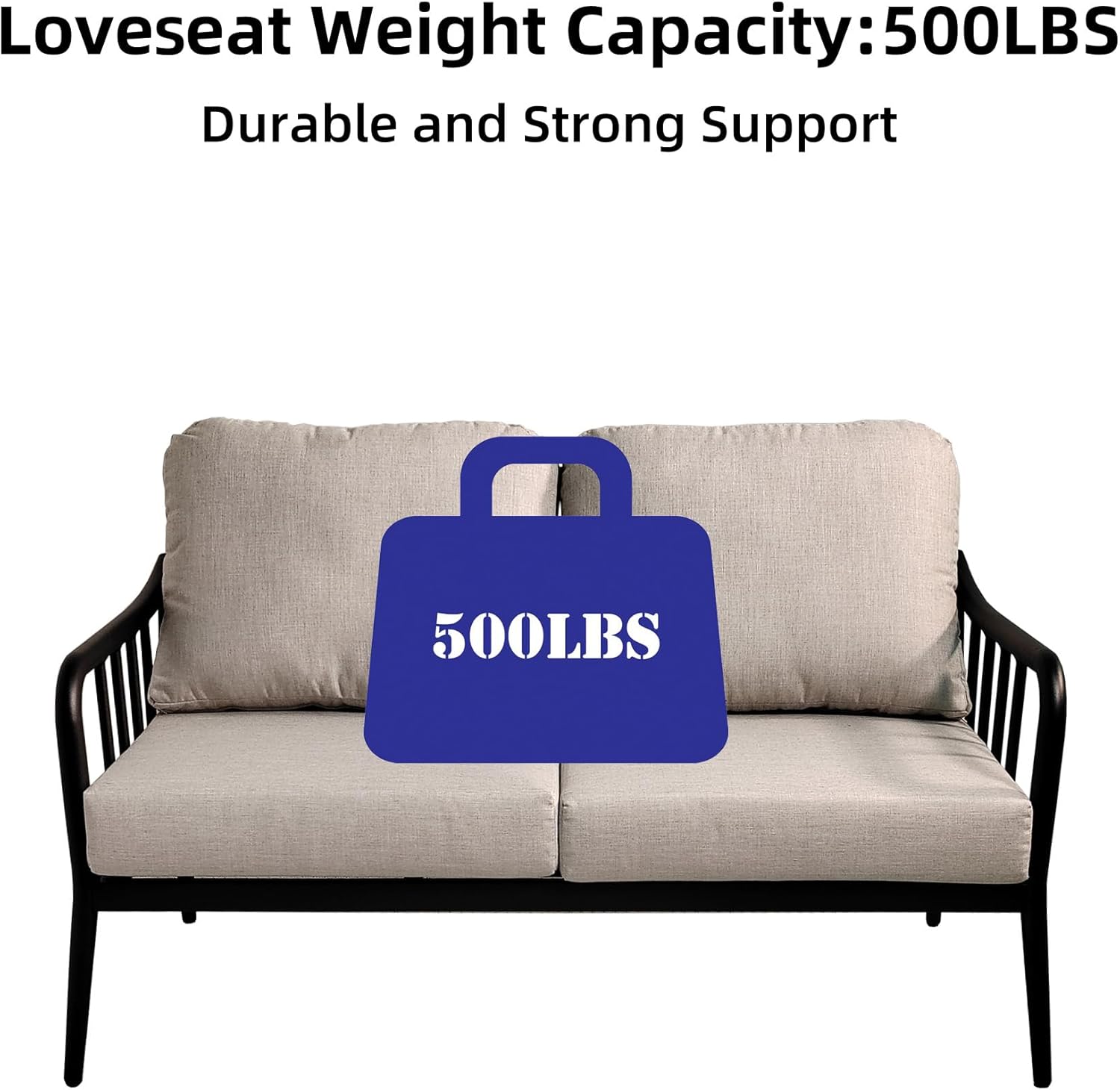 2PC Outdoor Aluminum Patio Furniture, Modern Loveseat Sofa Conversation,Chat Set, Cushions and Oval Coffee Table with White Carrara Marble Look Sintered Stone Top, Ember Black