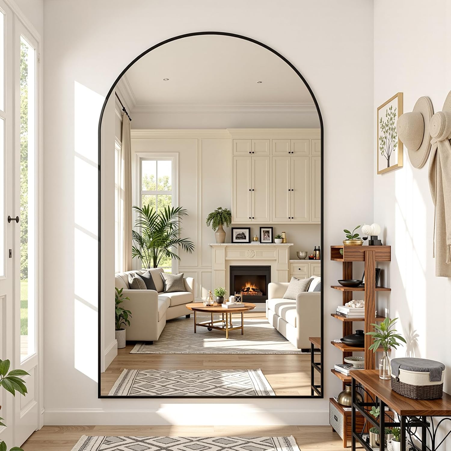 Full Length Mirror 86" L x 46" Full Body Standing Mirror for Bedroom, Living Room, Gym, Dorm - Shatter-Resistant & Easy Assembly, Arched Style Black