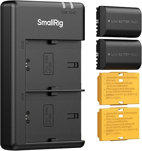 SMALLRIG Juego de cargador de batería para cámara Canon LP-E6P, batería de 2320mAh, carga rápida de doble ranura, totalmente decodificado para Canon