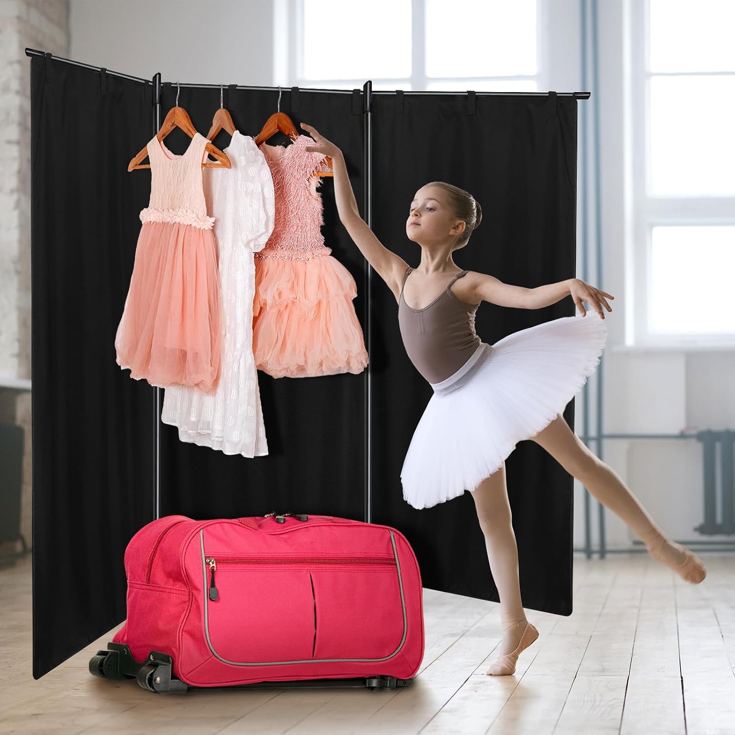 Expandable Privacy Curtain for Dance Bag Suitcase Portable Changing Room Curtain Without Bag and Rack Partition Screens for Dancer Backstage Accessories Camping Window(78.7 x 51 Inch) image 3