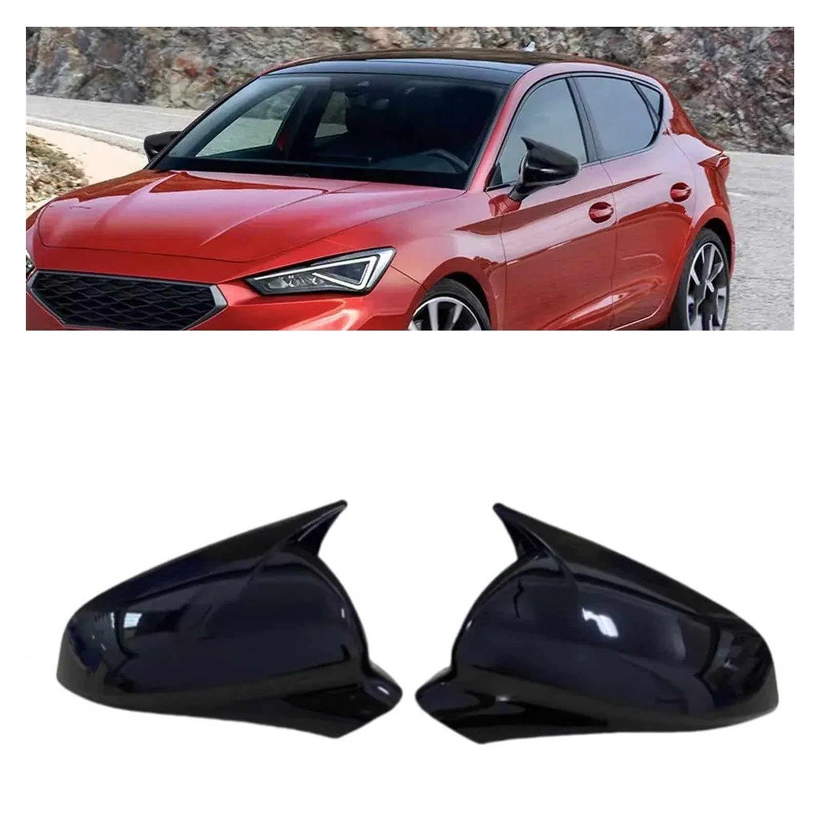 Lateral Carcasa Espejo para Seat para Leon MK4 para Cupra 2020-2025 FR ST Par Tapas Embellecedoras Espejo Retrovisor Lateral Espejo Cubierta Carcasa(Glossy Black)