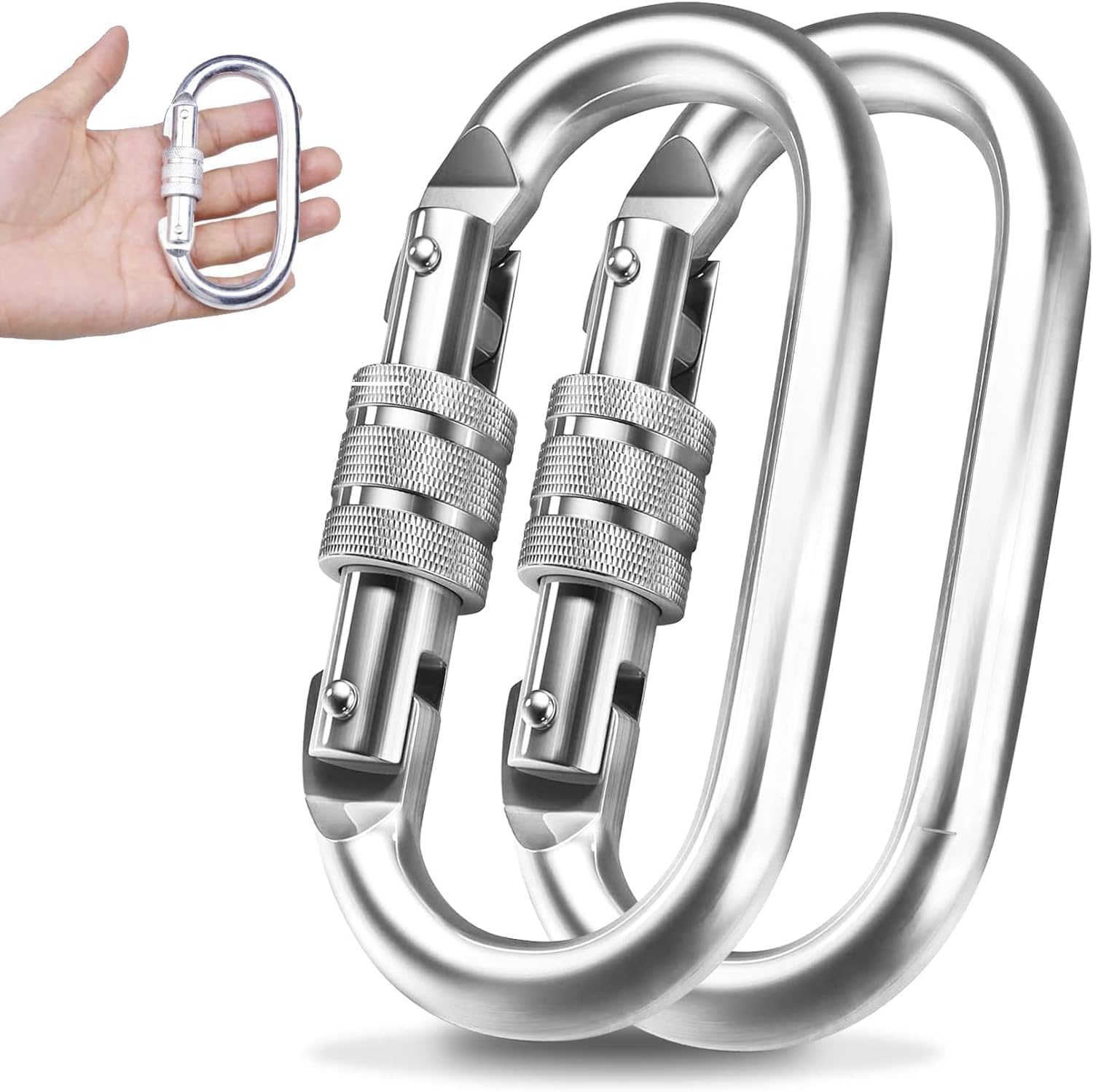 LEOUEANR 2Pcs Heavy Duty Oval Screw Lock Hook, Indoor Outdoor Multiuse Locking Clip for Camping, Hammocks, Dog Leash, Swing, Hiking, 25 KN (2550 KG Load, Not for Climbing Use)