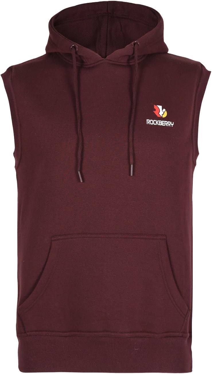 ROCKBERRY Mens Gillet Sleeveless Pullover Hoodie Hooded Tank Top Cotton Boxing MMA Hoodies