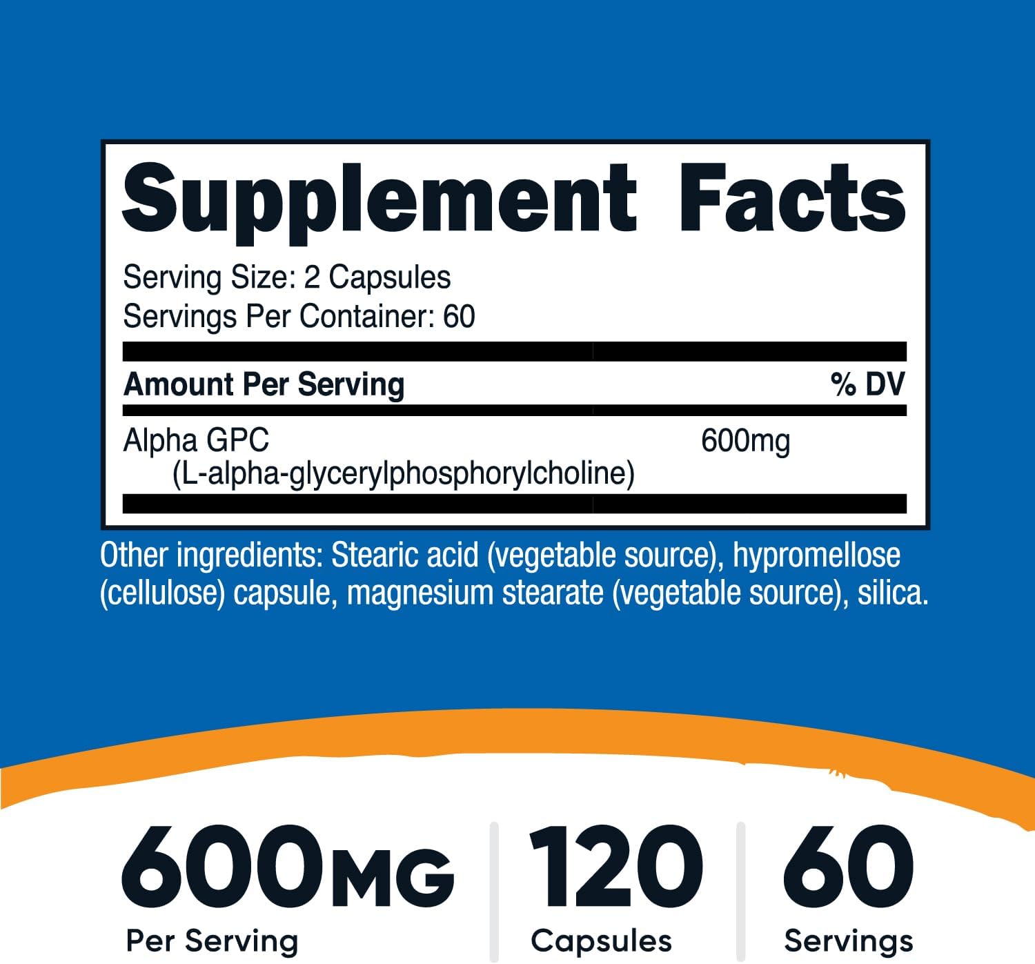 Nutricost Alpha GPC 600mg, 120 Vegetarian Capsules - Non-GMO and Gluten Free, 300mg Per Capsule - Image 2