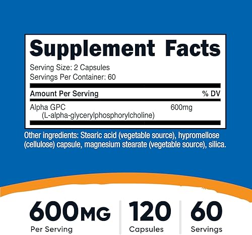 Miniatura 7 de Nutricost Alpha GPC 600 mg, 60 cápsulas vegetarianas - Sin OMG y sin gluten, 300 mg por cápsula