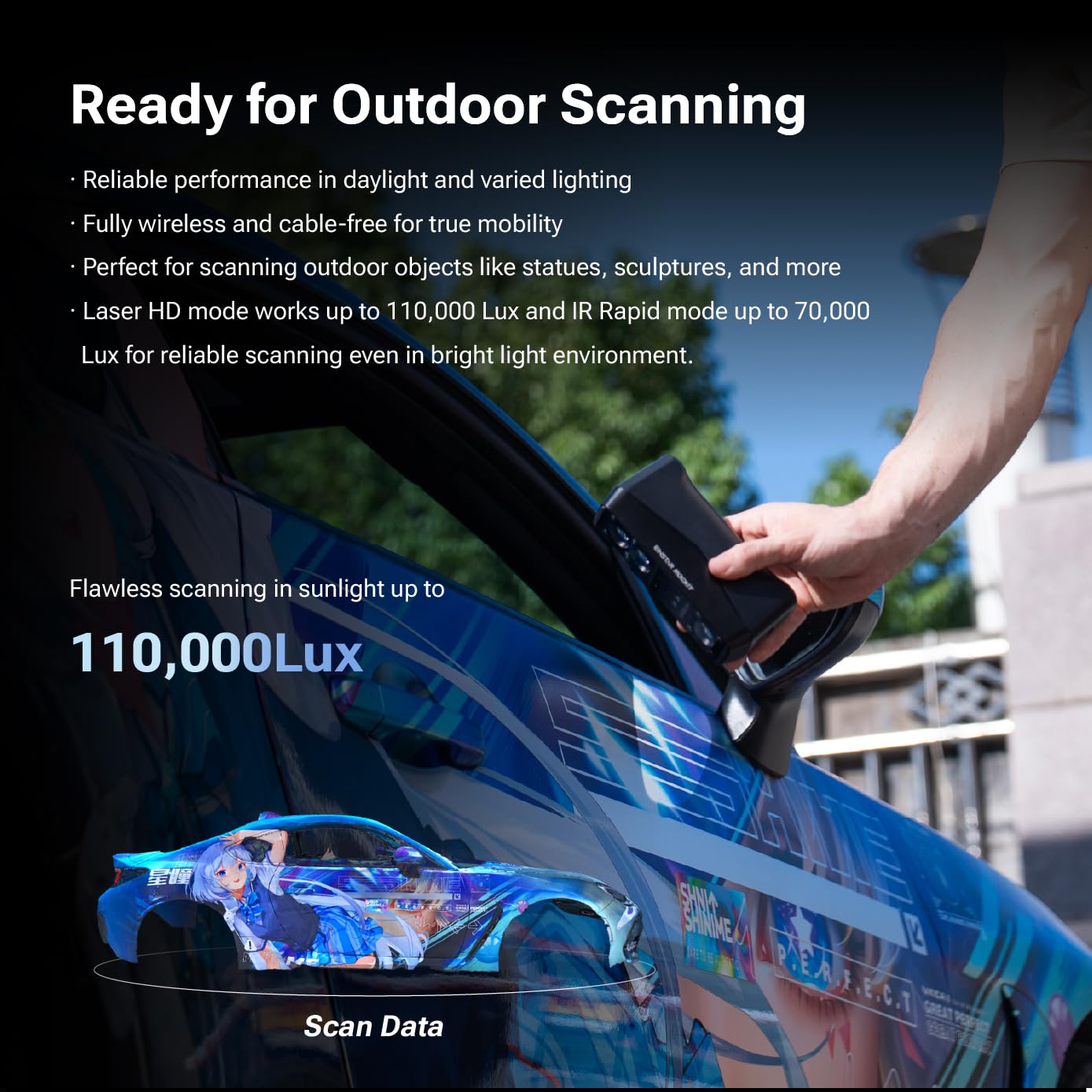 EINSTAR Rockit Kabelloser 3D-Scanner, Blauer Laser & NIR, Markierungsfreie Laser Scanning, 90 FPS, WiFi 6, mit 3h Akku, Vollfarb-Scan, Ideal für CAD & 3D-Druck