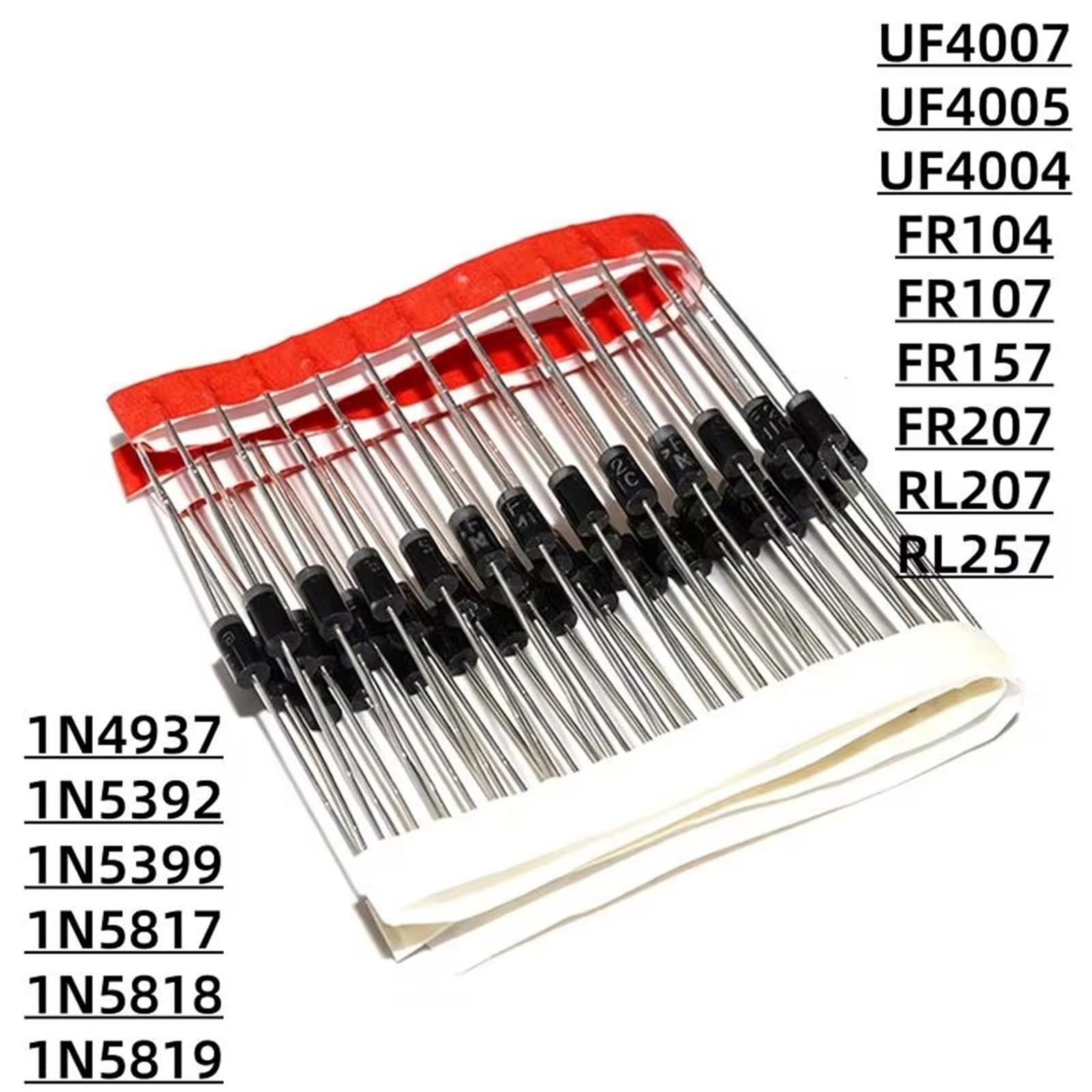 50PCS UF4004 UF4005 UF4007 FR104 FR107 FR157 FR207 RL207 RL257 Gleichrichter Diode 1N4937 1N5392 1N5399 1N5817 1N5818 1N5819 DO-41(RL257)