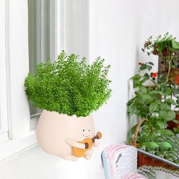 Smiley Face Planter Pot, Cute Plant Pot 4 Inch Resin Funny Planter with Drainage, Unique Plant Gifts for Women Small Succulent Face Flower Pot, Fun Teacher Appreciation Gift Plant Pots Indoor