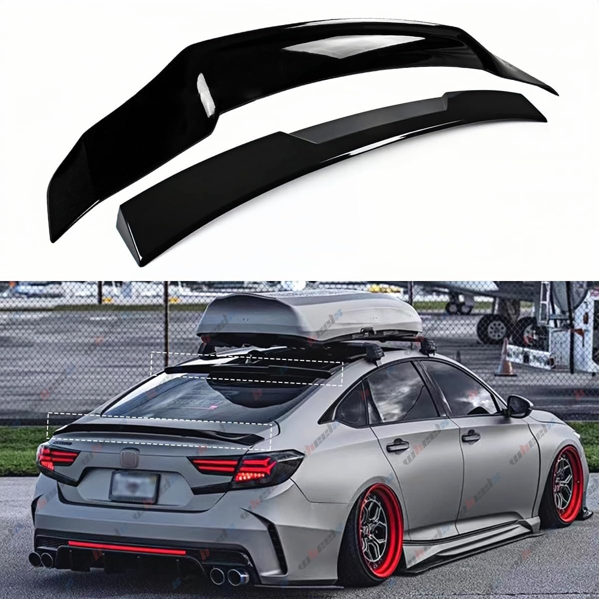 2Pcs Roof Top Spoiler & Rear Spoiler Compatible with 2018-2022 Honda Accord, R Style Duckbill Fits for 4 Door Sedan, Trunk Exterior High Kick Tail Deck Lid Wing Lip (Glossy Black)