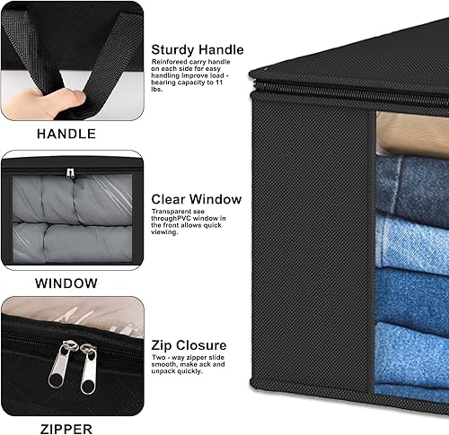 Miniatura 3 de Fixwal Bolsas de almacenamiento extragrandes para mantas de 120 L, paquete de 2 bolsas de almacenamiento de edredón con asas reforzadas,