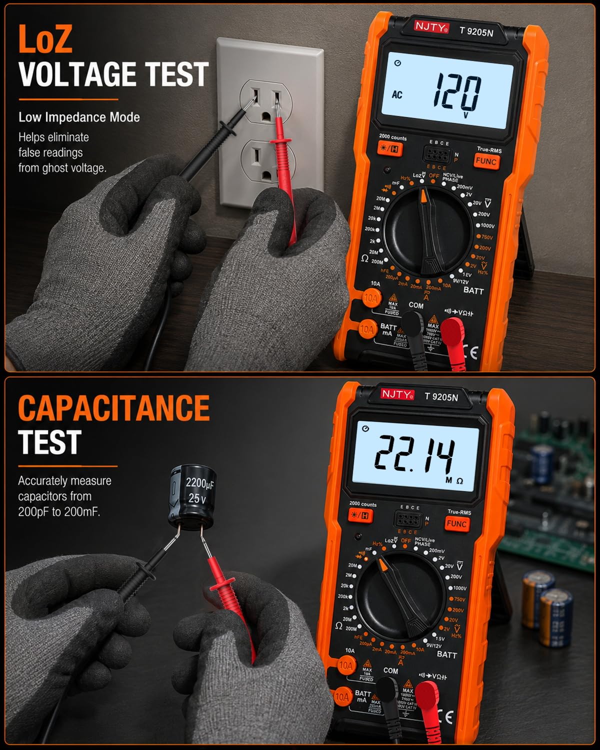 NJTY T9205N Digital Multimeter, Smart Voltmeter & Voltage Tester