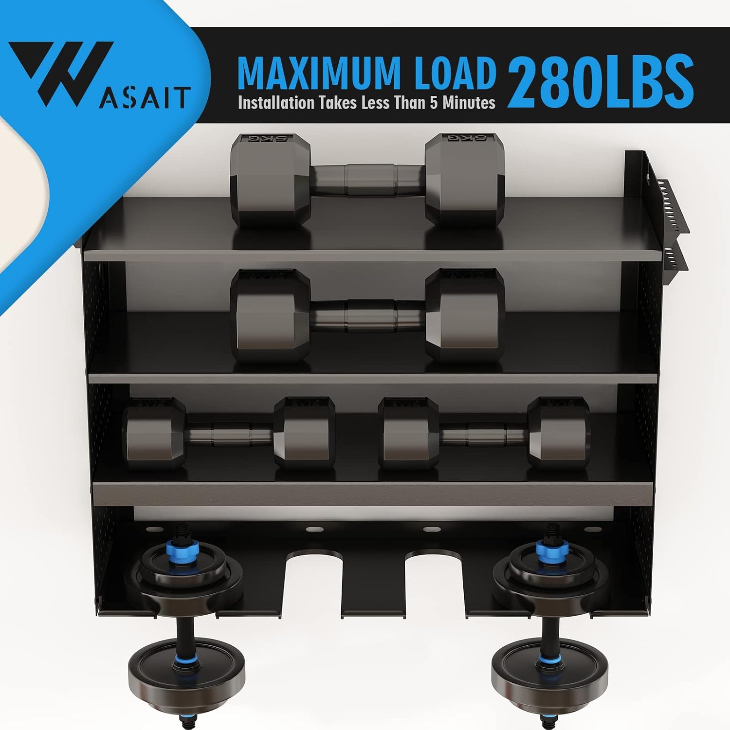 WASAIT Power Tool Organizer Drill Tool Storage Rack Holder Wall Mount Garage Organization and Storage Drill Charging Station Heavy Duty Metal for Workshop Shed Warehouse Removable Design Black