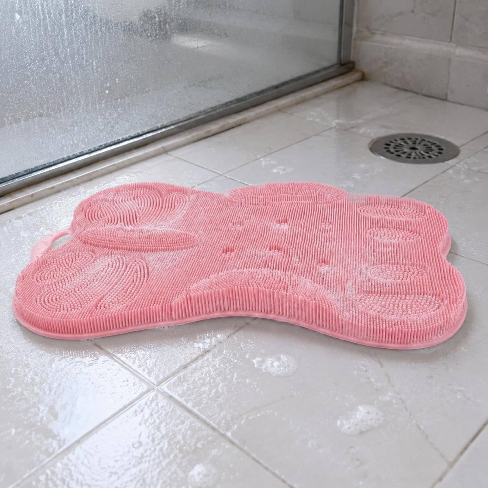 Almohadilla de Ducha de Baño Esterilla de Silicona Alimentaria Tapete Antideslizante con Ventosas Cepillo Exfoliante para Pies y Cuerpo Textura para, Gris