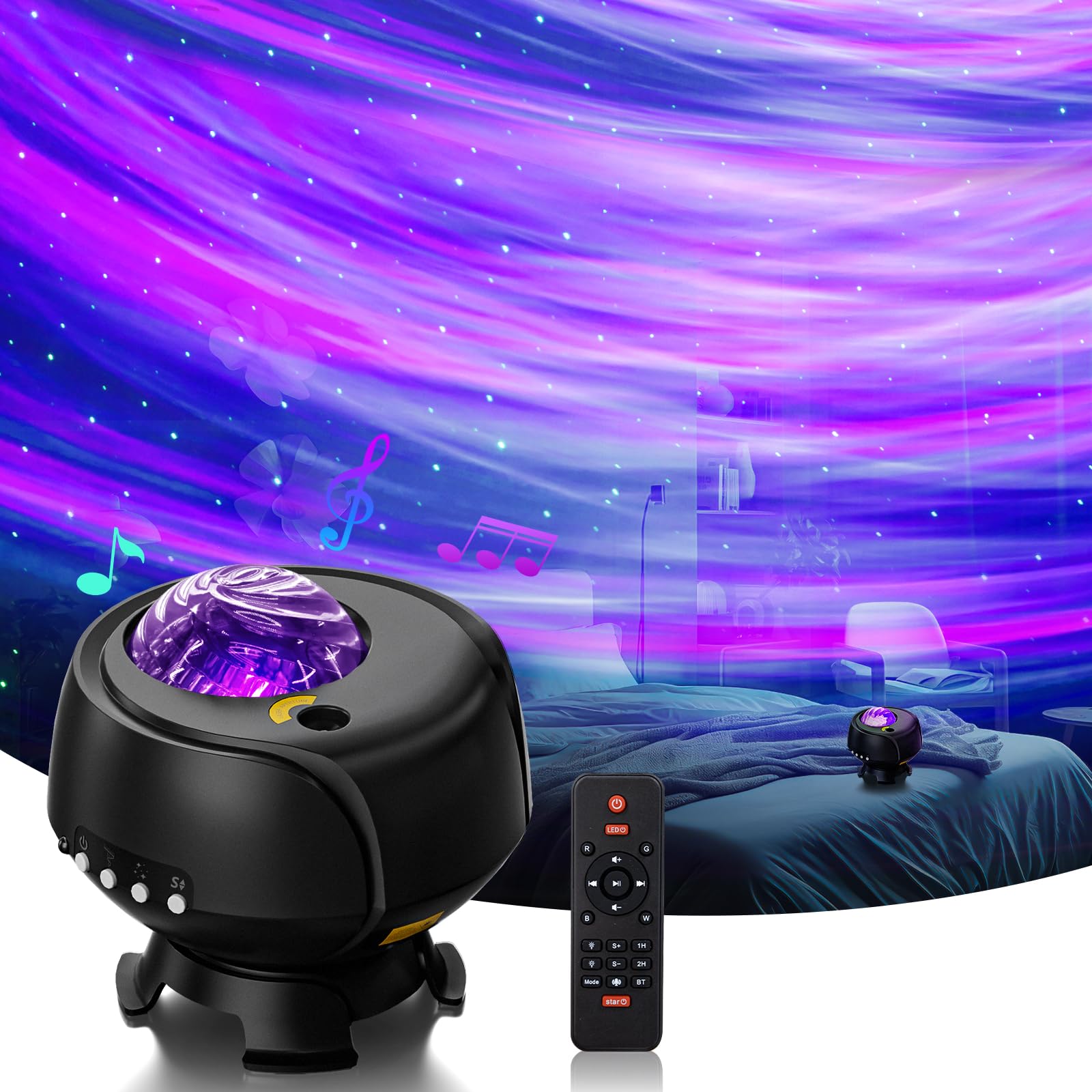 Galaxy Lights Projector 2.0 z największym zasięgiem, projektor gwiazd, ze zmieniającą się lampką nocną w kształcie mgły i galaktyki