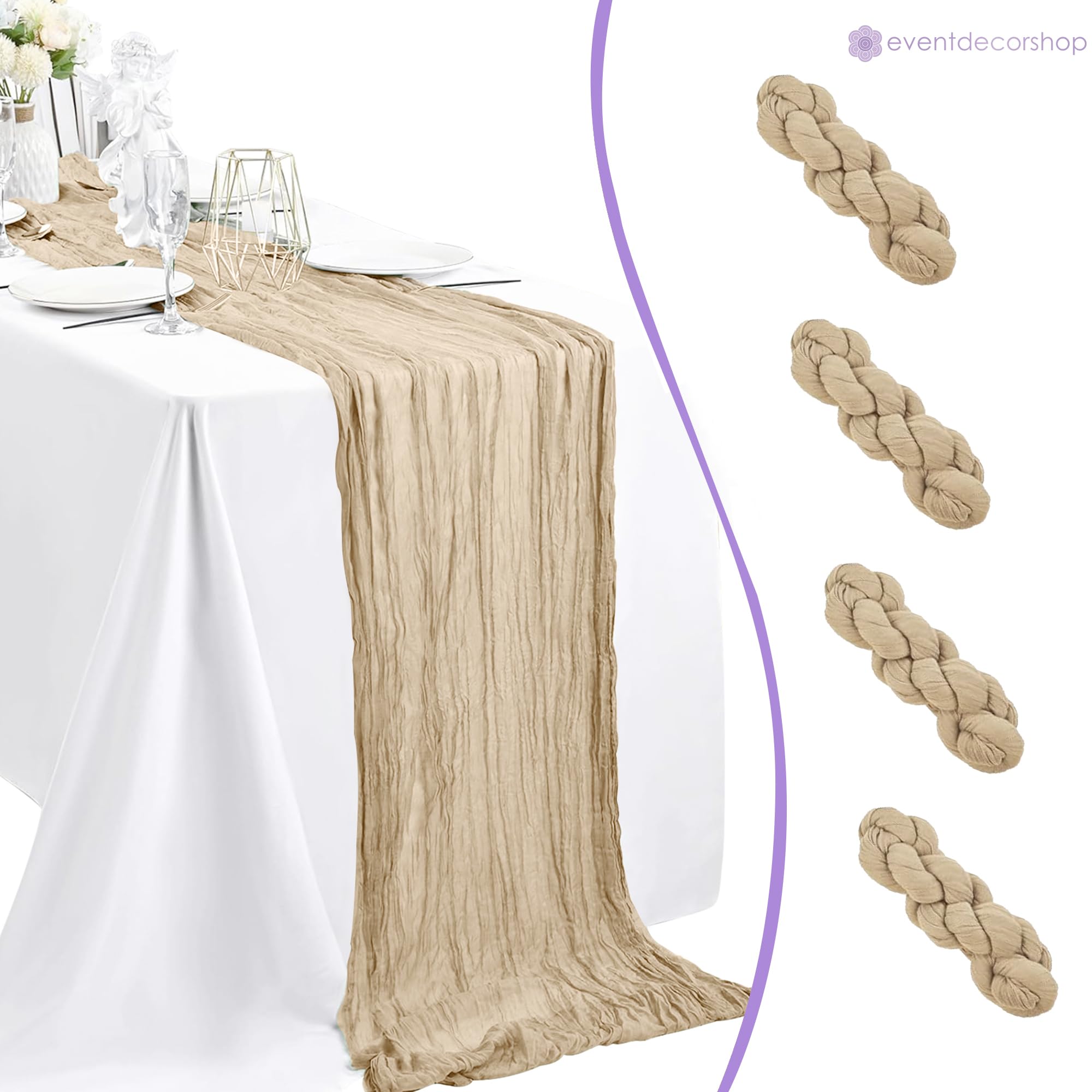 Event Decor Shop Lot de 10 chemins de table en étamine transparente - 90 x 400 cm - Polyester froissé - Pour salle à manger romantique, mariage, banquet, hôtel, restaurant et décoration d'intérieur
