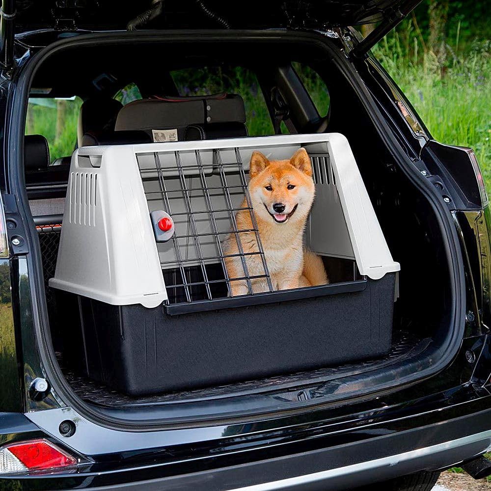 Ferplast Transportin Perro Coche, Atlas Car 80, Puerta Corredera Doble con Cerradura de Seguridad, Alfombrilla de Drenaje incluida – L 82 x W 51 x H 61 cm – MAX 20 kg