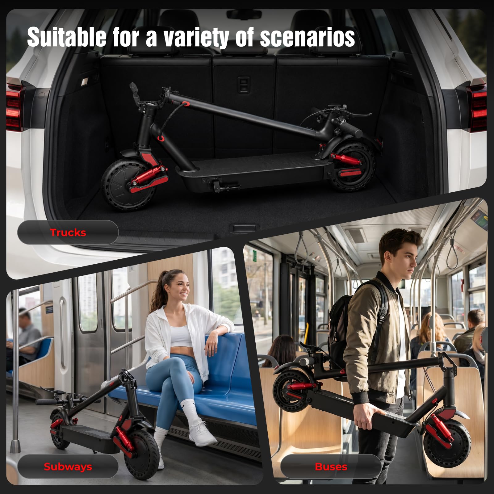 HX D06 Monopattino Elettrico Adulto,Doppi ammortizzatori,Scooter Elettrico Pieghevole,Motore 500W,16/25ah,25 Km/h,30-70Km di Autonomia,8.5" Pneumatici Solidi,Freno posteriore,APP