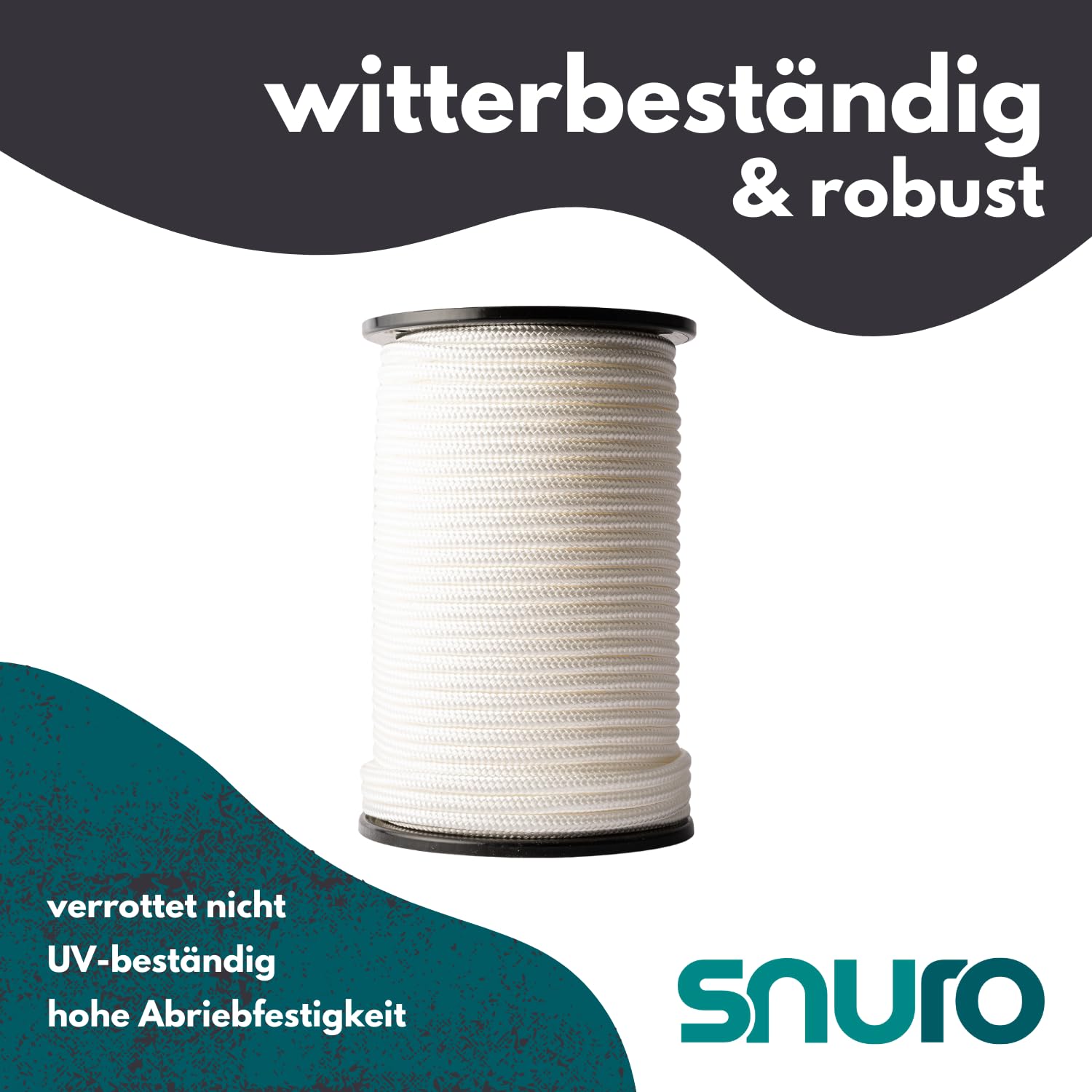Nylon Seil (10mm, 100M, Weiß) - Dickes Paracord Schnurr aus robustem, geflochtenem Polyamid - Verschleißfest und stark - Bruchkraft 1703kg
