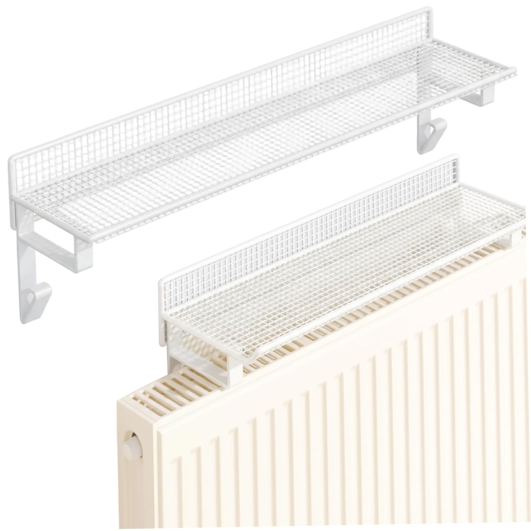 Tsawntd Floating Shelves, Radiator Shelf, White Metal Radiator Cover Shelf with No Drill Installation, Sturdy Space-Saving Storage Organizer for Home