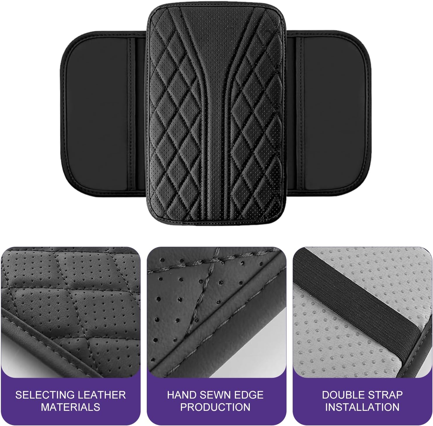 Car Armrest Cushion, Breathable Support Cover for Enhanced Elbow Comfort, Waterproof Anti-scratch Center Console Protector with Side Storage Pocket, Universal Slip-on Design for Car (Black) thumbnail