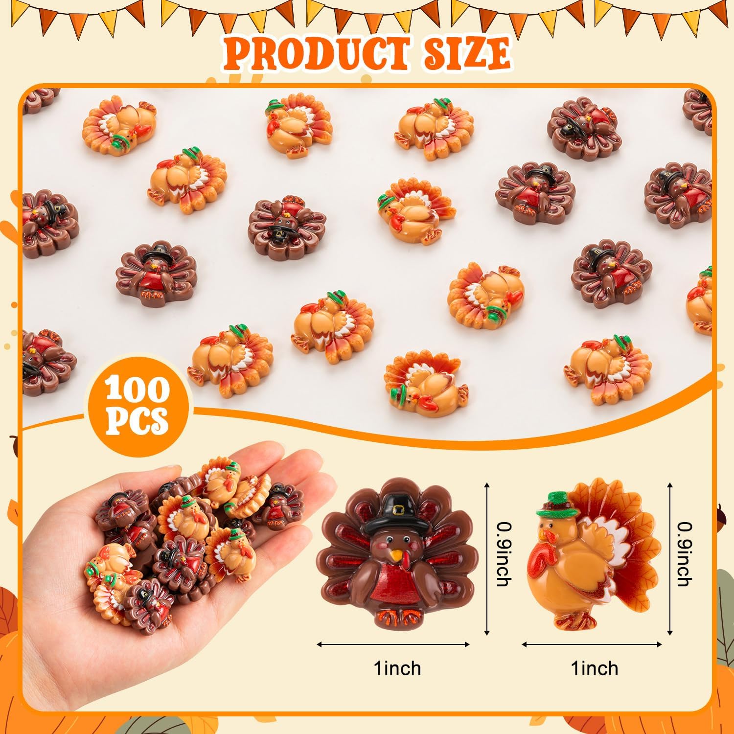 100PCS Thanksgiving Mini Resin Turkey Tiny Turkey Figurines to Hide and Seek Flatback Miniature Turkeys Charms for Autumn DIY Crafts Making Thanksgiving Party Gifts Decor (2 Styles)