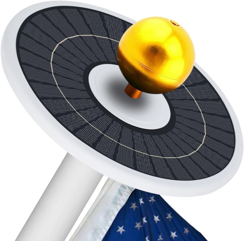 Flag Pole Light Solar Powered | 200 LED Flag Light | 100% Flag Coverage | Fit 0.55" Wide Flag Ornament Spindle | 5200mAh Flagpole Light | Last Up to 12Hours for Most 15-25Ft Flagpole