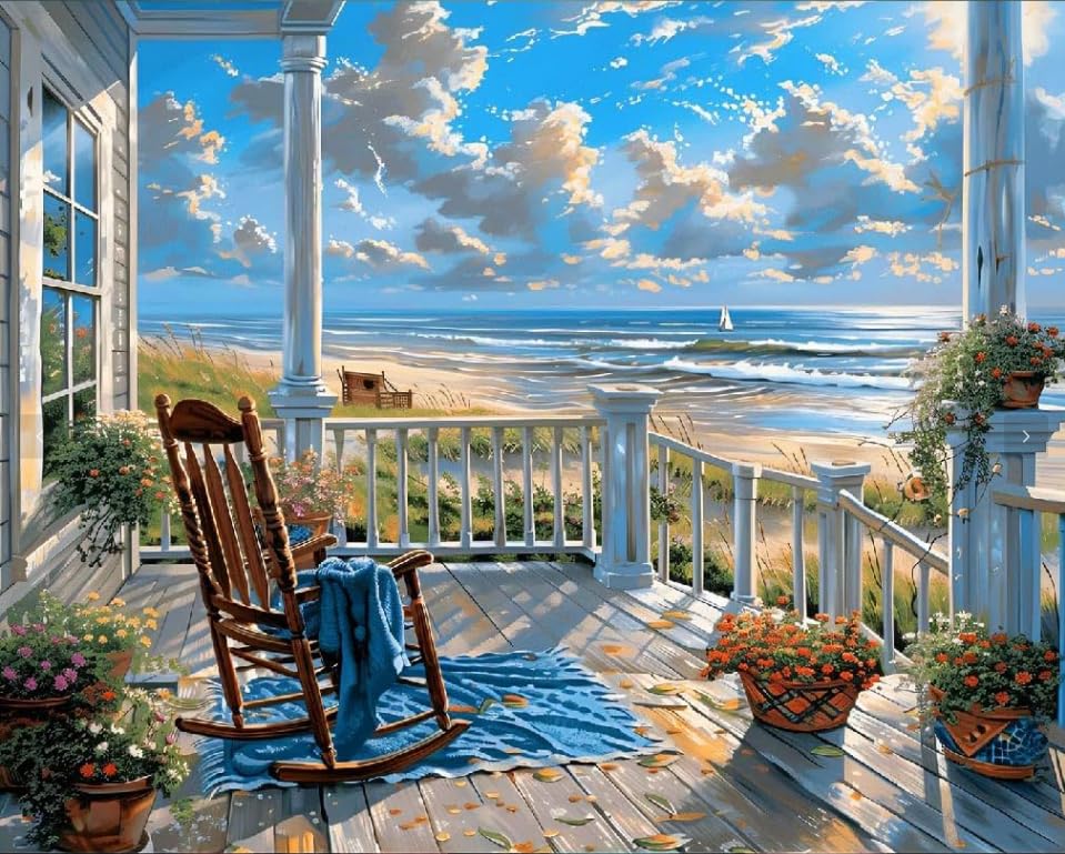 Image of Landscape Cross Stitch Kits for Adults Beginner,Beach Counted Cross Stitch Kits Printed Stitching Cute Patterns Dimensions Needlepoint Art Crafts Embroidery Kits for Adults Beginners (15.7x11.8 inch)