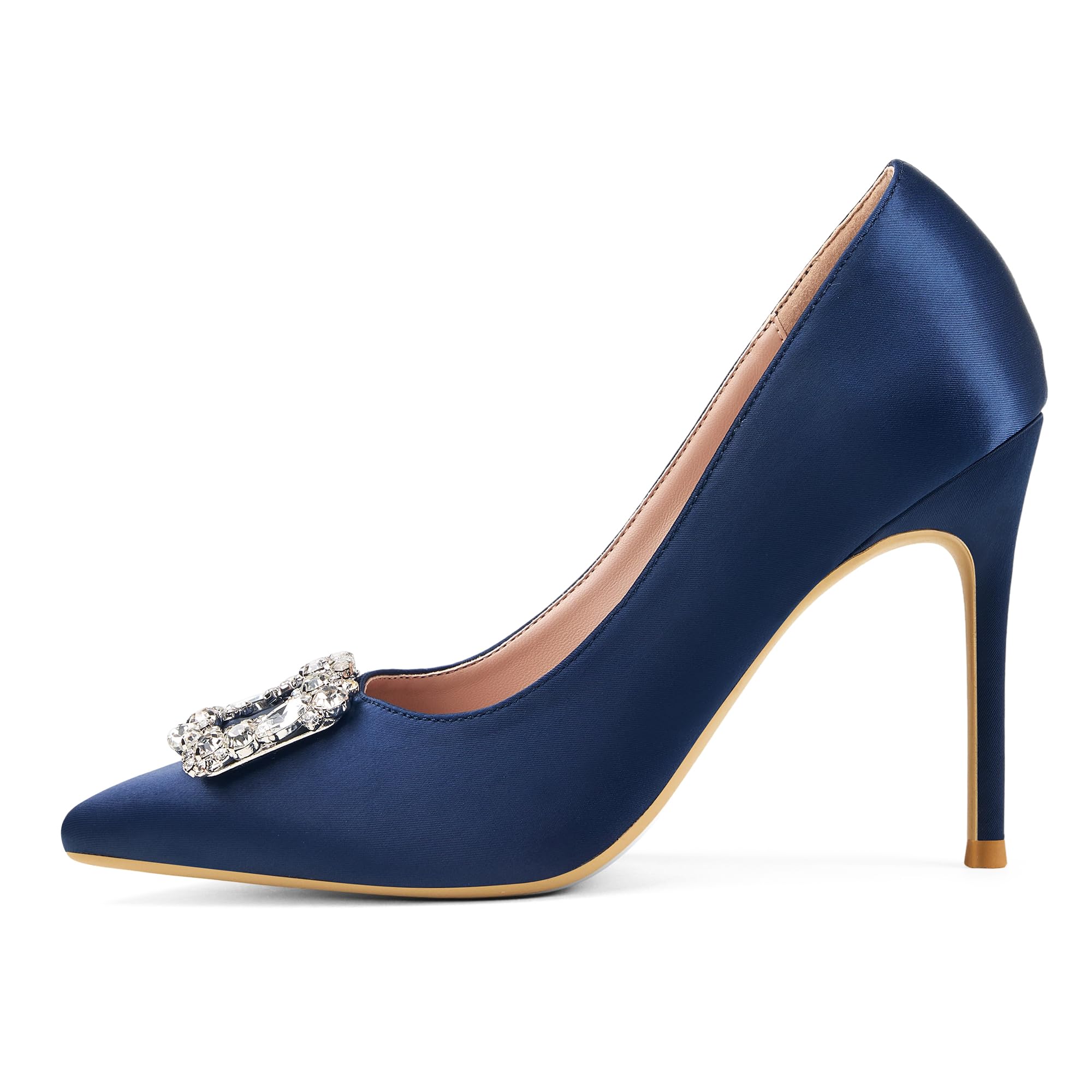 Zhabtuc Décolleté Donna 10 cm Satin Glitter Tacchi Alti con Strass Punta Chiusa Slip-On Scarpe da Cerimonia e Matrimonio
