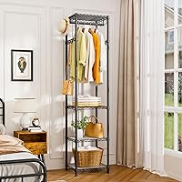 Vista 3 de R1 Perchero de Servicio Pesado para Ropa, Percheros para Ropa para Colgar Prendas, Perchero de Prendas con Estantes de Almacenamiento, Perchero