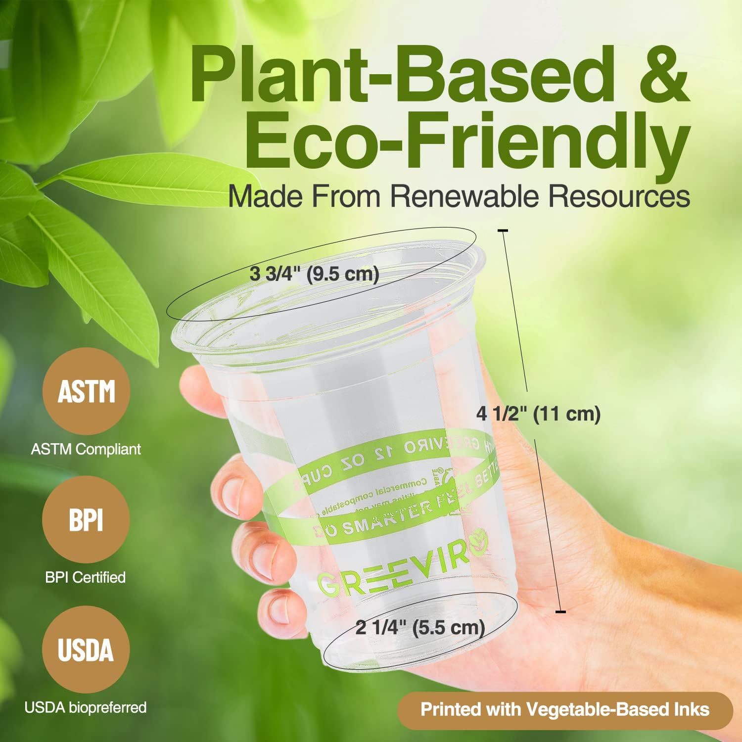 Eco Compostable Plant-Based Clear Plastic Cups 12oz Thick, Reusable, Disposable Iced Coffee Cups for Smoothies, Beer & Any Beverages for Parties, Weddings & Gatherings - Image 3